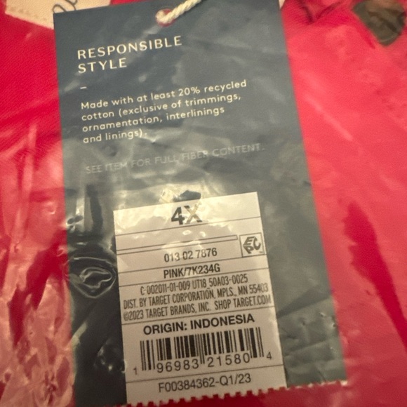 New universal Threads oversized plus shirt NWT size 4x color pink - Picture 2 of 4